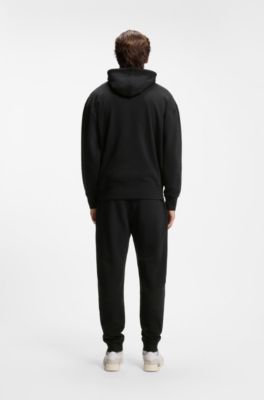 Casual cotton tracksuit set with a minimalist logo, Black
