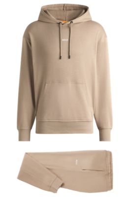 Cotton-terry tracksuit set with contrast logos, Beige