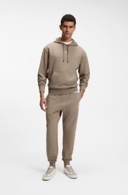 Casual cotton tracksuit set with a minimalist logo, Beige