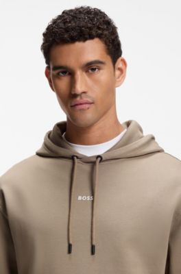 Casual cotton tracksuit set with a minimalist logo, Beige