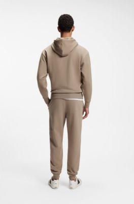 Casual cotton tracksuit set with a minimalist logo, Beige