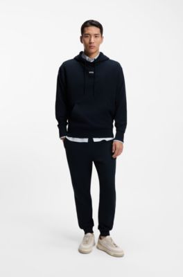 Tuta sportiva in terry di cotone con loghi a contrasto, Blu scuro