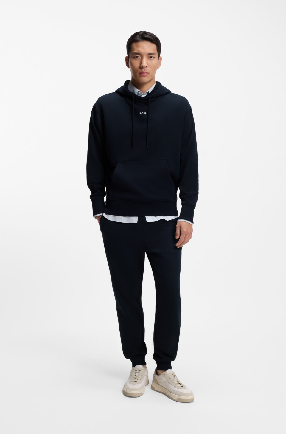 Casual cotton tracksuit set with a minimalist logo