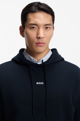 Tuta sportiva in terry di cotone con loghi a contrasto, Blu scuro