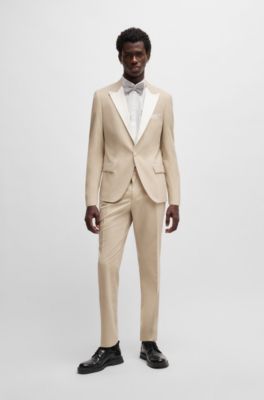 Slim-fit tuxedo trousers in a wool blend, Light Beige