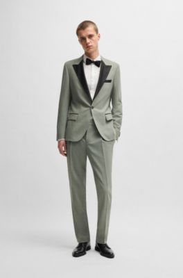 Slim-fit tuxedo trousers in a wool blend, Light Green