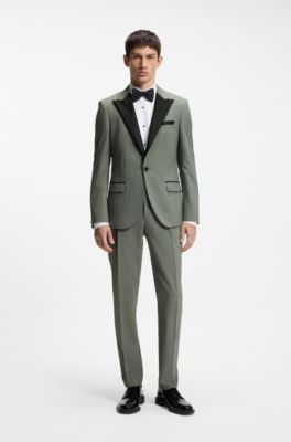 Slim-fit tuxedo trousers in a wool blend, Light Green