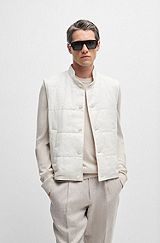 Linen and silk gilet with down-blend filling, White