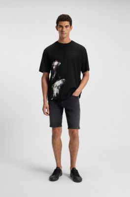 Cotton-jersey T-shirt with jellyfish print, Black