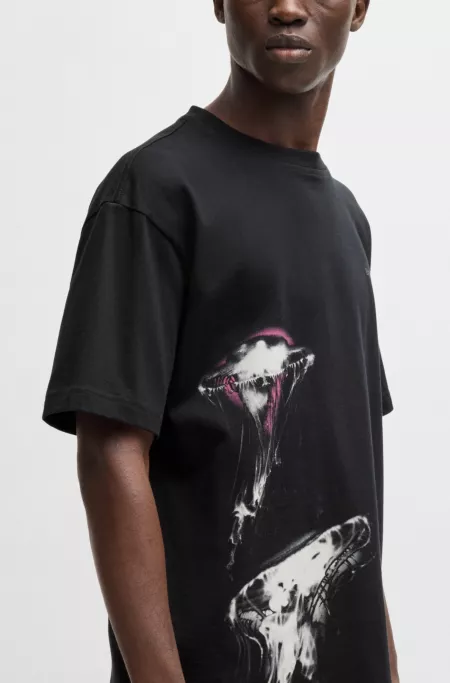 Cotton-jersey T-shirt with jellyfish print