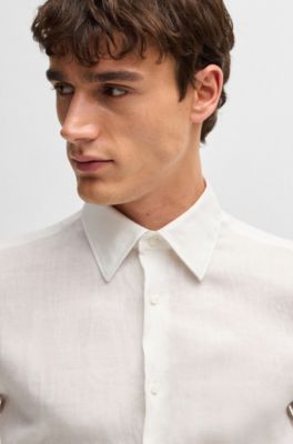 Slim-fit shirt in linen, White
