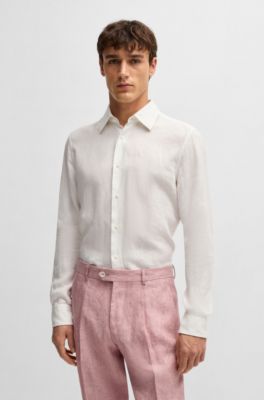 Slim-fit shirt in linen, White