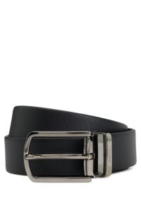 Reversible belt in structured and smooth Italian leather, Black