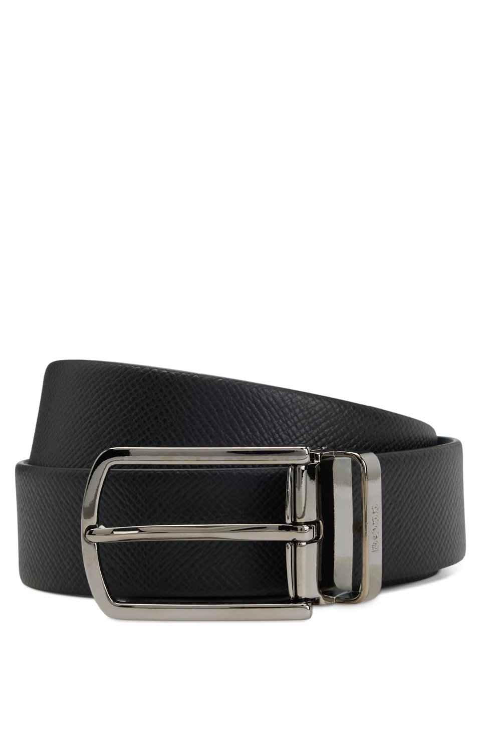 Reversible belt in structured and smooth Italian leather