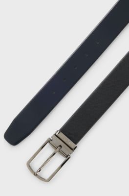 Ceinture r&eacute;versible en cuir italien structur&eacute; et lisse, Noir