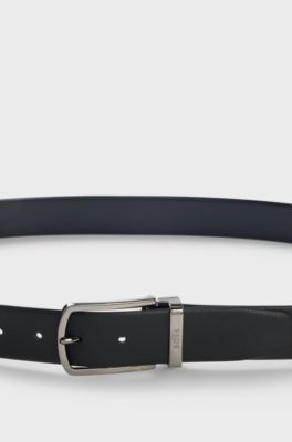 Reversible belt in structured and smooth Italian leather, Black