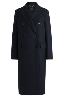 Abrigo formal de mezcla de lana con cierre cruzado, Dark Blue