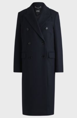 Abrigo formal de mezcla de lana con cierre cruzado, Dark Blue