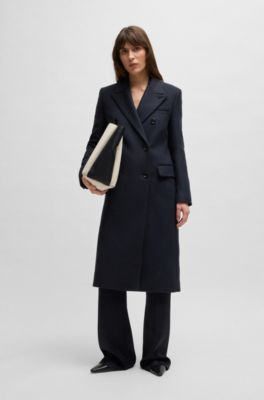 Abrigo formal de mezcla de lana con cierre cruzado, Dark Blue