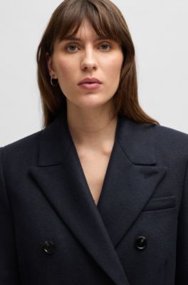 Abrigo formal de mezcla de lana con cierre cruzado, Dark Blue