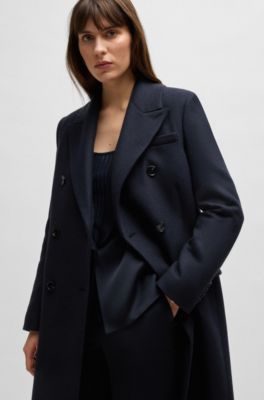 Abrigo formal de mezcla de lana con cierre cruzado, Dark Blue