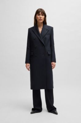 Abrigo formal de mezcla de lana con cierre cruzado, Dark Blue