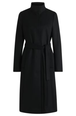 Belted coat in virgin wool and cashmere, Black