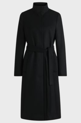 Belted coat in virgin wool and cashmere, Black