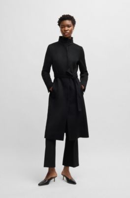 Belted coat in virgin wool and cashmere, Black