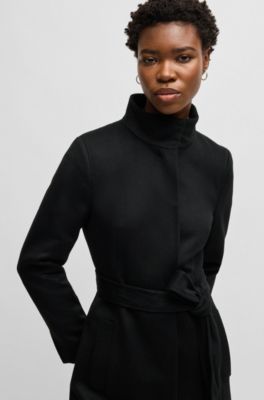 Belted coat in virgin wool and cashmere, Black