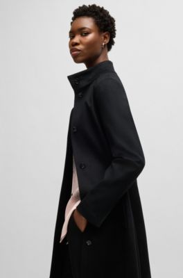 Belted coat in virgin wool and cashmere, Black