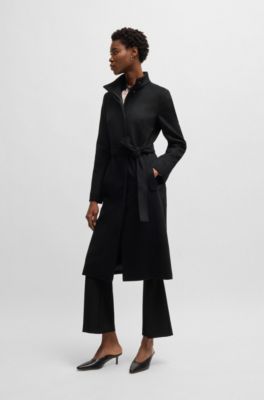 Belted coat in virgin wool and cashmere, Black