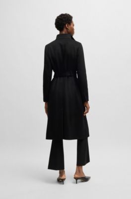 Belted coat in virgin wool and cashmere, Black