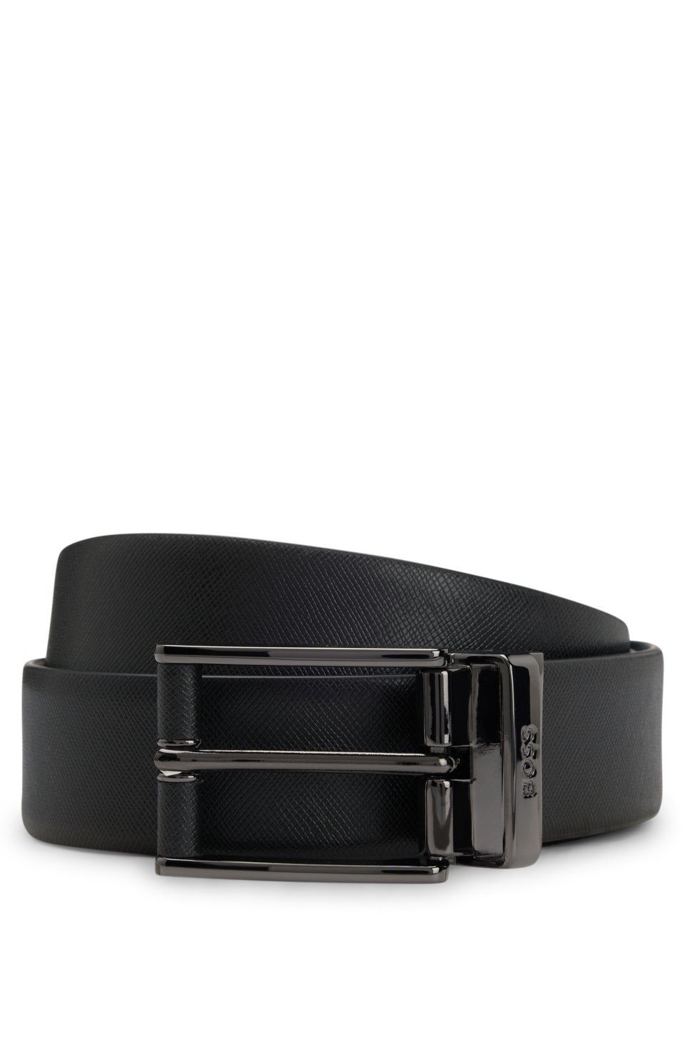 Reversible belt in smooth and structured Italian leather