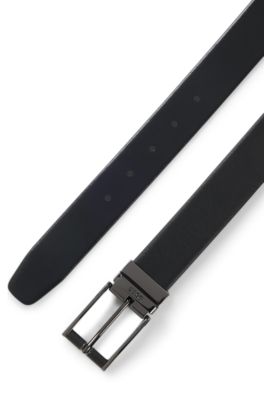 Omkeerbare riem van glad en gestructureerd Italiaans leer, Zwart