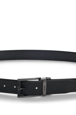 Omkeerbare riem van glad en gestructureerd Italiaans leer, Zwart