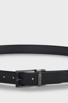 Reversible belt in smooth and structured Italian leather, Black