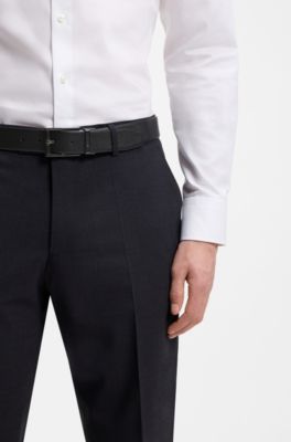 Reversible belt in smooth and structured Italian leather, Black