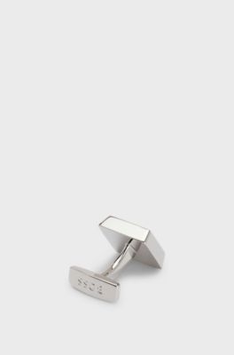Square brass cufflinks with enamel insert, Dark Blue
