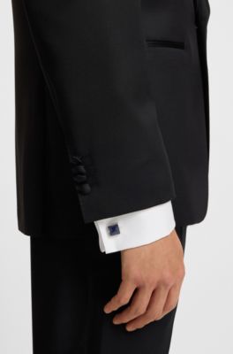 Square brass cufflinks with enamel insert, Dark Blue