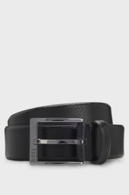 Cintura in pelle italiana martellata con fibbia ad ardiglione color canna di fucile, Nero