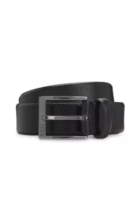 Ceinture en cuir italien grainé avec boucle logo