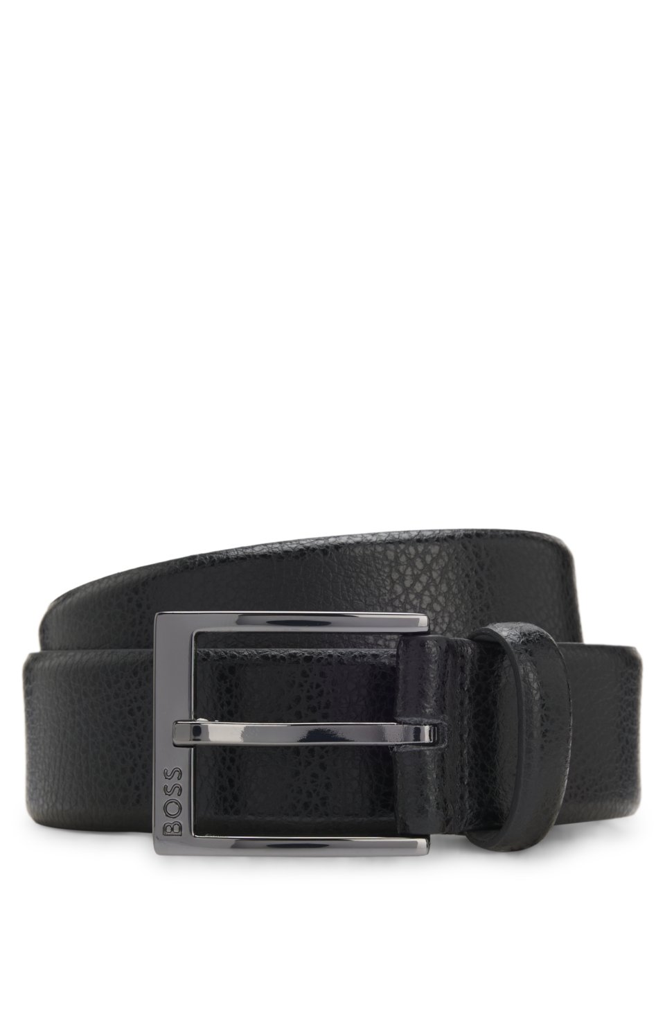 Grained Italian-leather belt with gunmetal pin buckle