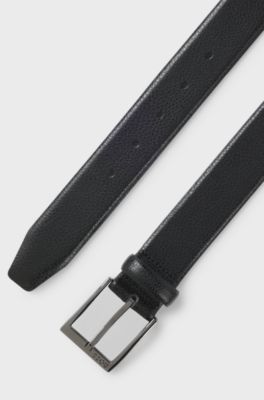 G&uuml;rtel aus genarbtem italienischem Leder mit Logo-Schlie&szlig;e, Schwarz