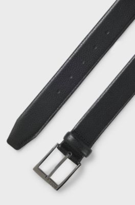 Grained Italian-leather belt with gunmetal pin buckle, Black