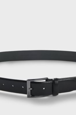 Grained Italian-leather belt with gunmetal pin buckle, Black