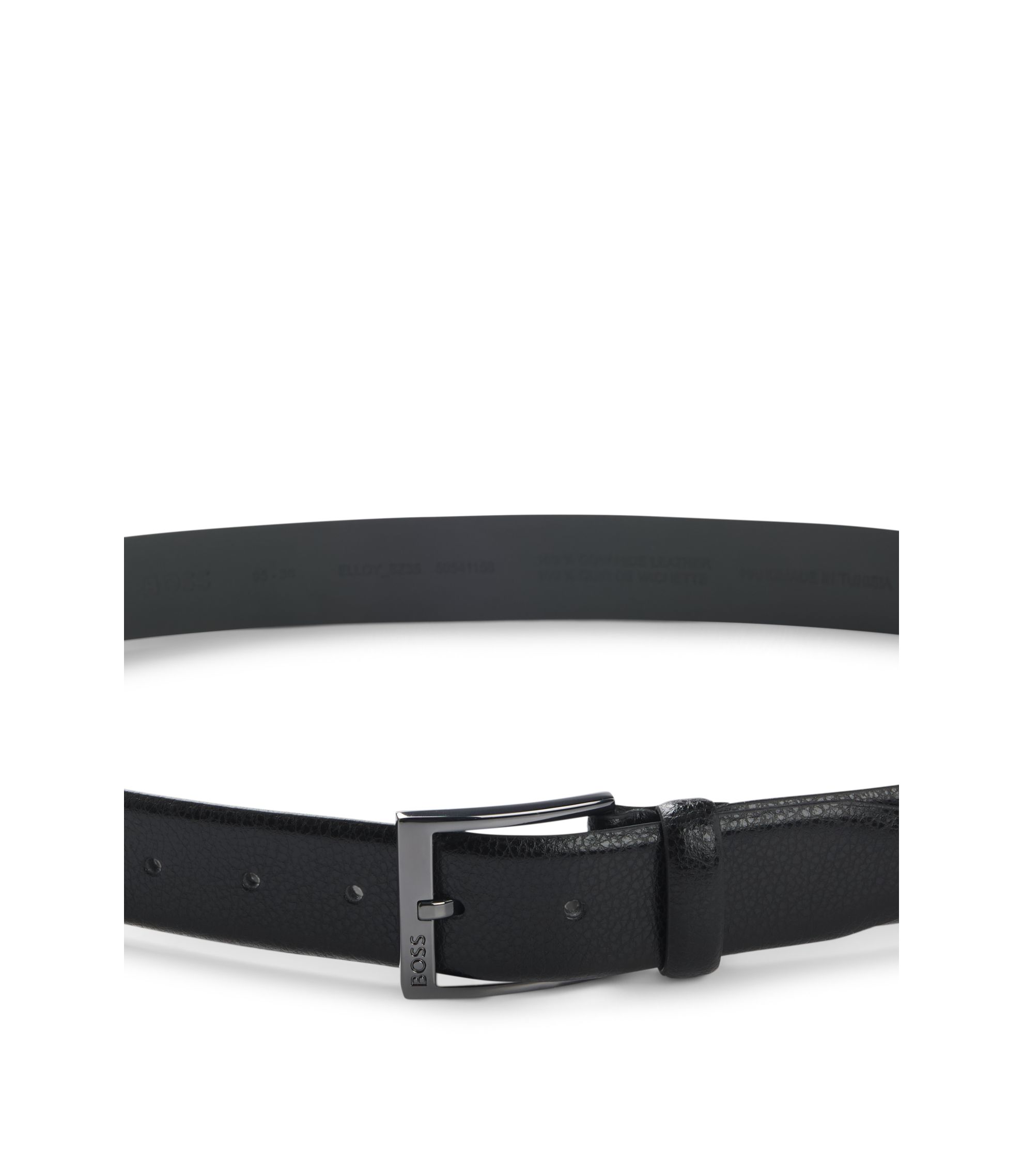 BOSS Grained Italian-leather belt with logo buckle Nero