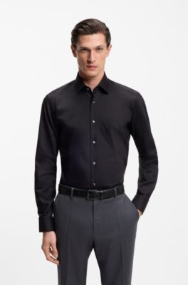Grained Italian-leather belt with gunmetal pin buckle, Black