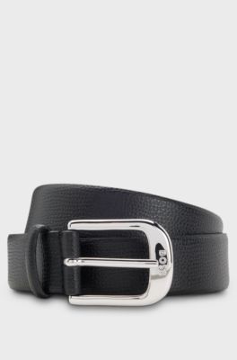 Ceinture en cuir grain&eacute; italien avec boucle &agrave; ardillon lisse, Noir