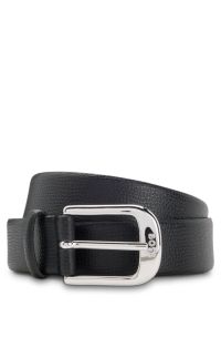 Ceinture en cuir italien grainé avec boucle logotée, Noir